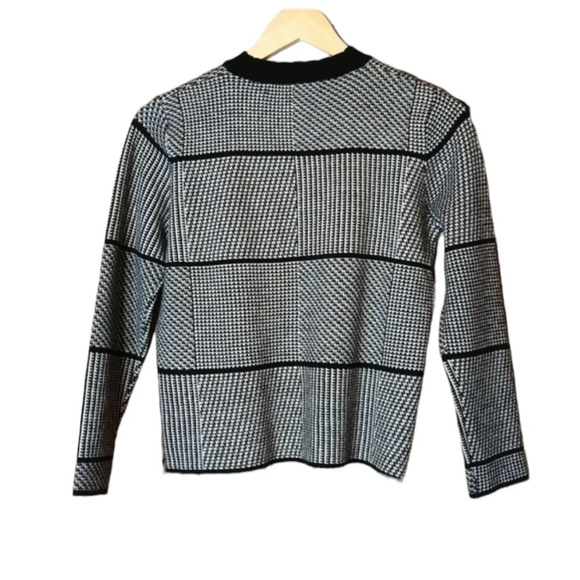 Haute Rogue front fringe western vibe houndstooth sweater mix print M - Picture 2 of 9